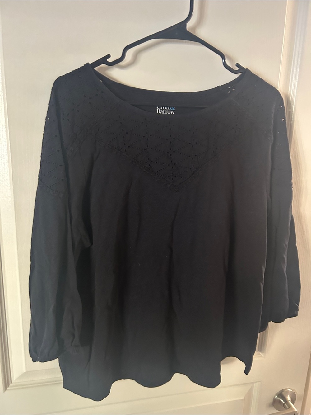 Croft and Barrow Black Eyelet Yoke Long-Sleeve Tunic